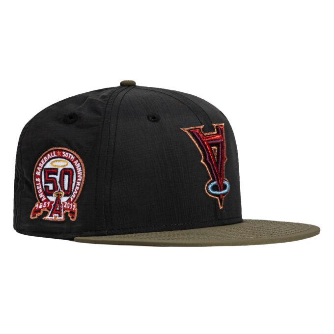 New Era 59Fifty Los Angeles Angels 50th Anniversary Patch upside Down Hat – Black, Olive, Metallic Gold Online