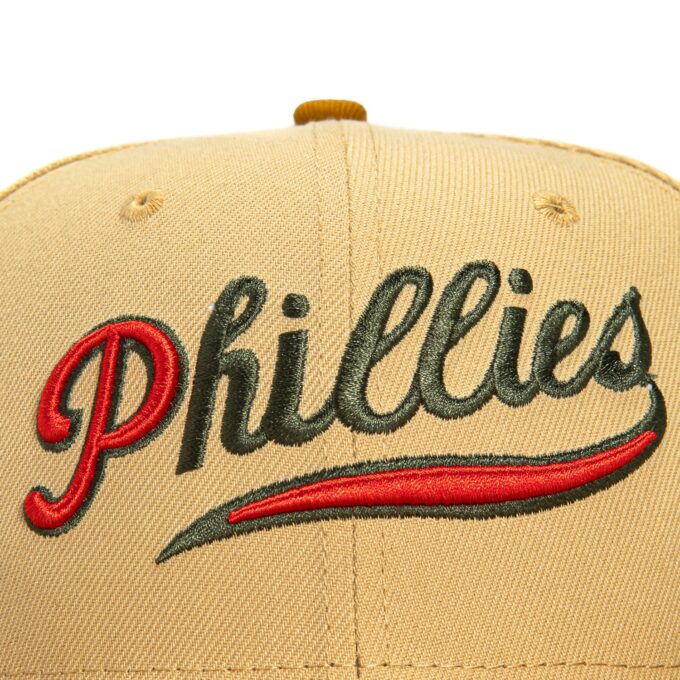 New Era 59Fifty Hummus Philadelphia Phillies 1938 Logo Patch Hat – Tan, Khaki Fashion