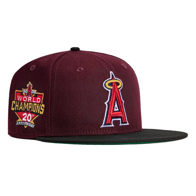 New Era 59Fifty Los Angeles Angels 20th Anniversary Champions Patch Hat – Maroon, Black Fashion