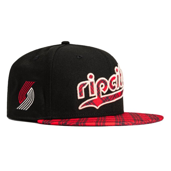 New Era 59Fifty 2023 City Portland Trail Blazers Logo Patch Hat – Black, Red Plaid Fashion