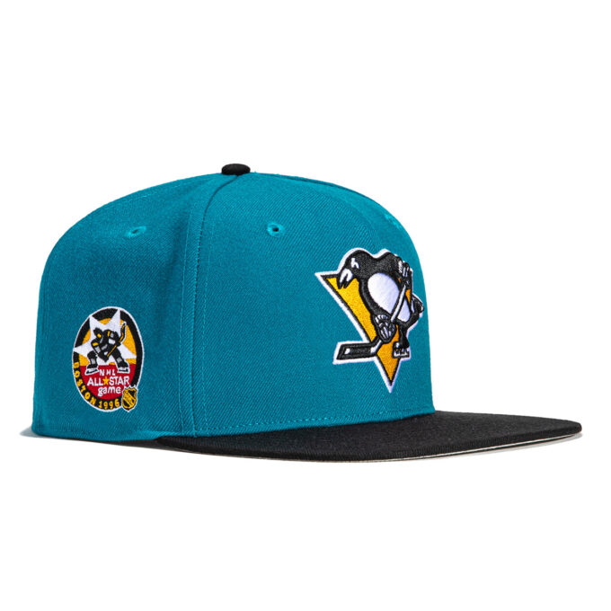 47 Brand Sureshot Pittsburgh Penguins 1996 All Star Game Patch Snapback Hat – Teal, Black Hot on Sale