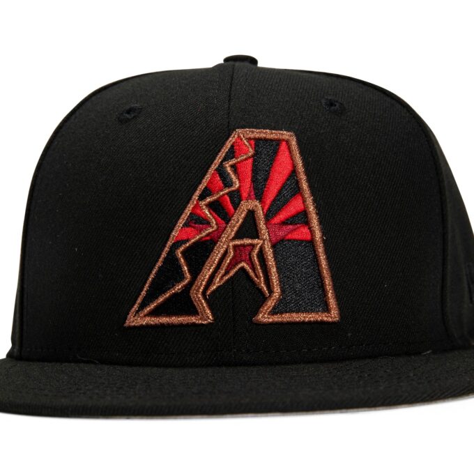 New Era 9Fifty Arizona Diamondbacks Flag A Snapback Hat – Black, Red, Metallic Copper Fashion