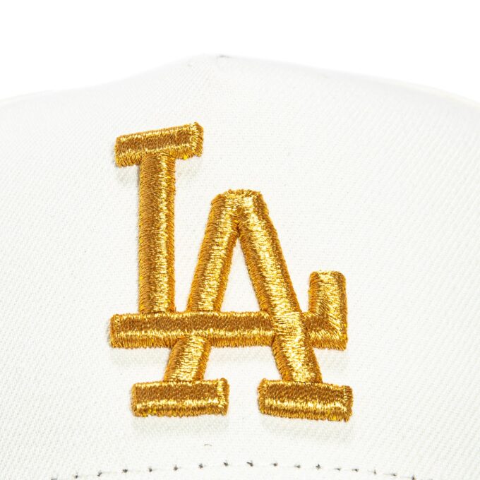 New Era 9Forty A-Frame Los Angeles Dodgers 60th Anniversary Stadium Patch Snapback Hat – White, Black, Metallic Gold Hot on Sale